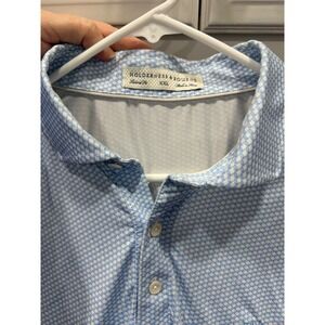 Holderness & Bourne Mens XXL Golf Polo Shirt Light Blue White AOP